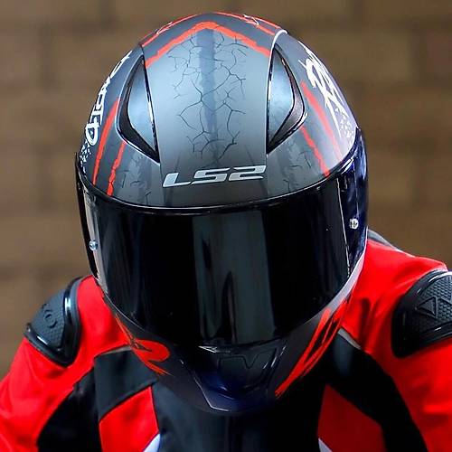 LS2 RAPID 2 RAVEN MAT SYAH-KIRMIZI KAPALI MOTOSKLET KASKI SYAH CAMLI