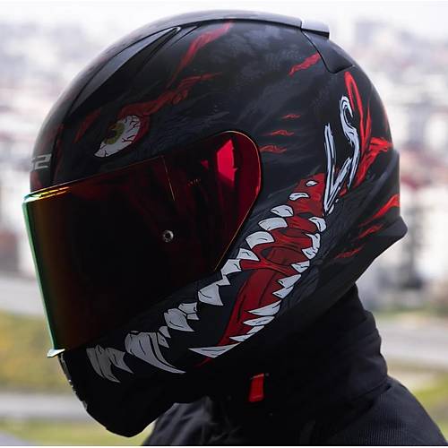 LS2 Rapd 2 Kaju Kapal Motosiklet Kask Krmz Caml