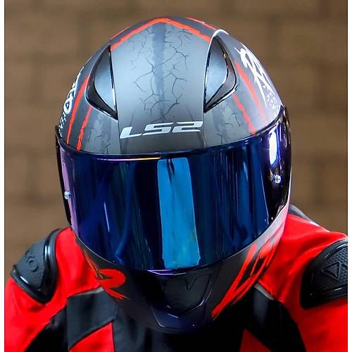 LS2 RAPID 2 RAVEN MAT SYAH-KIRMIZI KAPALI MOTOSKLET KASKI MAV CAMLI
