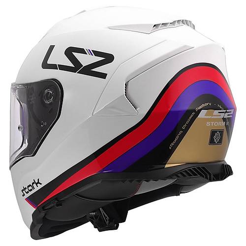 LS2 Storm 2 Stark Beyaz-K�rm�z�-Mavi Kapal� Motosiklet Kask�