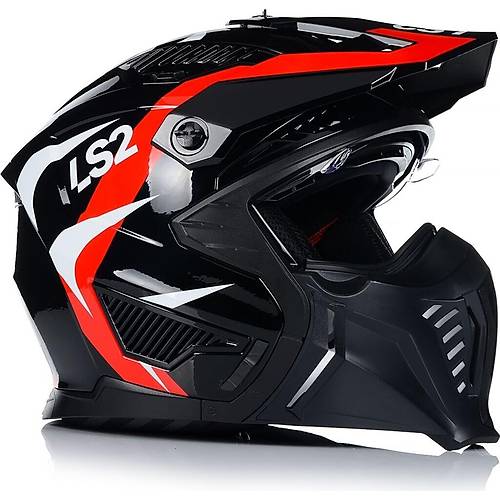 LS2 Dr�fter Tr�al�ty �ene ��kar�labilir Mod�ler Motosiklet Kask� K�rm�z�- Siyah