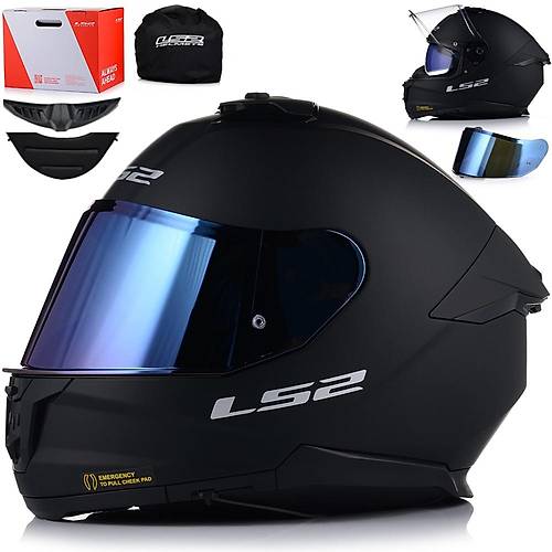 LS2 Stream 2 Mat Siyah Full Face Motosiklet Kask Mavi Caml