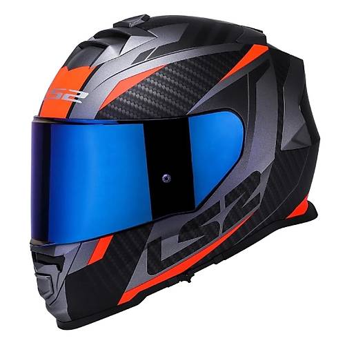 LS2 Storm 2 Racer Turuncu Kapal Motosiklet Kask Mavi Caml