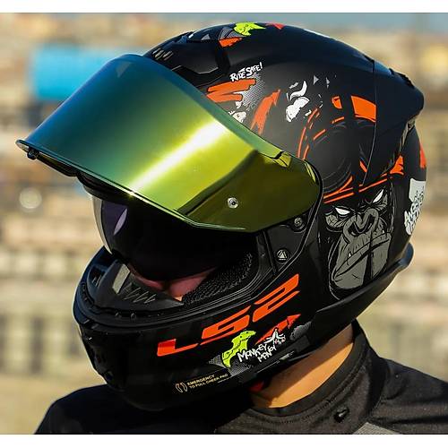 Ls2 Stream 2 Angry Monkey Kapal Motosiklet Kask Gold Caml
