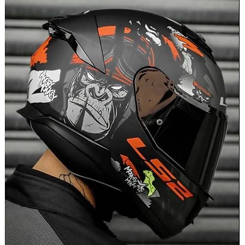 Ls2 Stream 2 Angry Monkey Kapal Motosiklet Kask Siyah Caml