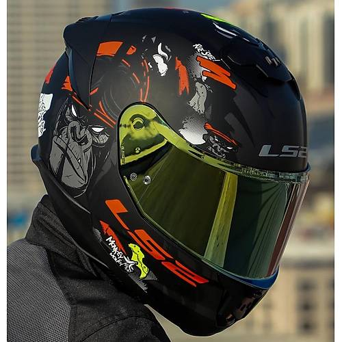 Ls2 Stream 2 Angry Monkey Kapal Motosiklet Kask Gold Caml