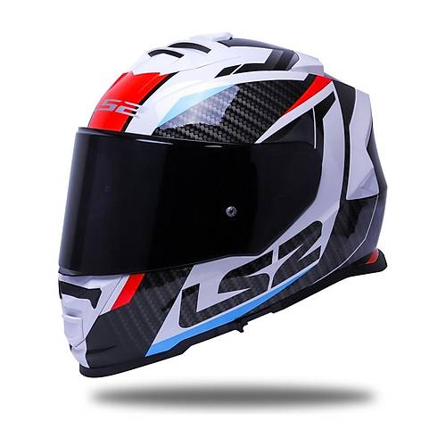 LS2 Storm 2 Racer Beyaz Kapal Motosiklet Kask Siyah Caml