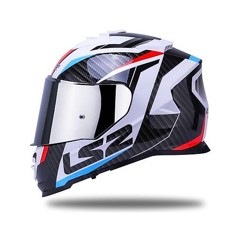 LS2 Storm 2 Racer Beyaz Kapal Motosiklet Kask Gri Caml