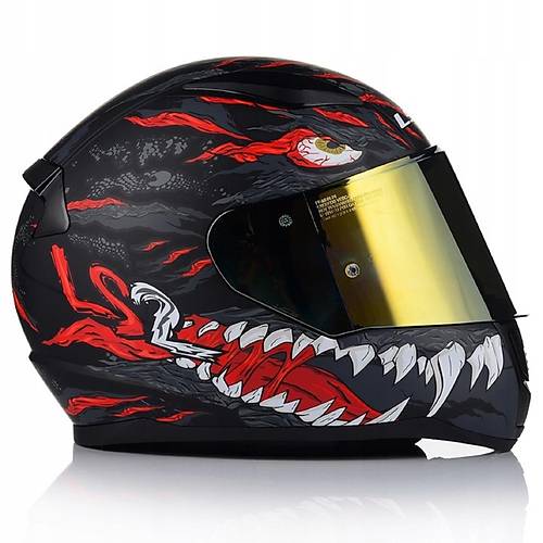 LS2 Rapd 2 Kaju Mat Siyah-Krmz Fullface Motosiklet Kask Gold Caml