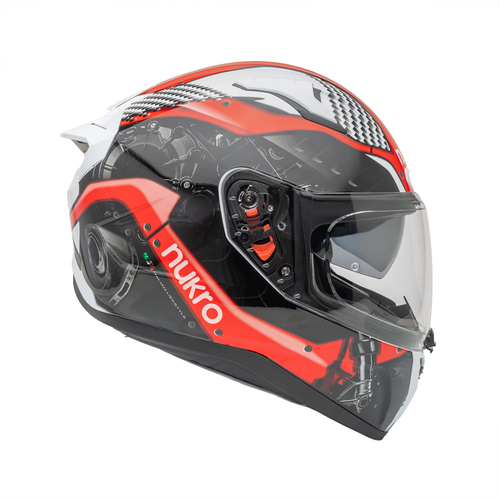 Nukro B-506 Level Beyaz-K�rm�z� G�ne� Viz�rl� Kapal� Motosiklet Kask�