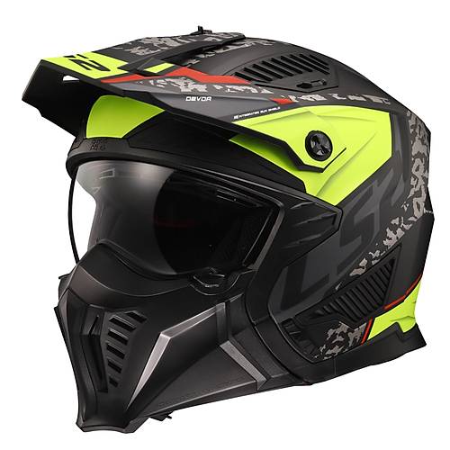 LS2 Dr�fter Devor �ene ��kar�labilir Mod�ler Motosiklet Kask� Mat Siyah-Neon Sar�