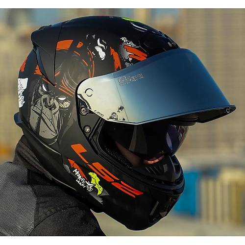 Ls2 Stream 2 Angry Monkey Kapal� Motosiklet Kask� Gri Caml�