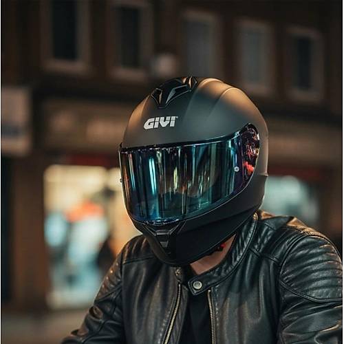 Givi  50.x Mat Siyah Kapal� Motosiklet Kask� Spectra Mavi Caml�