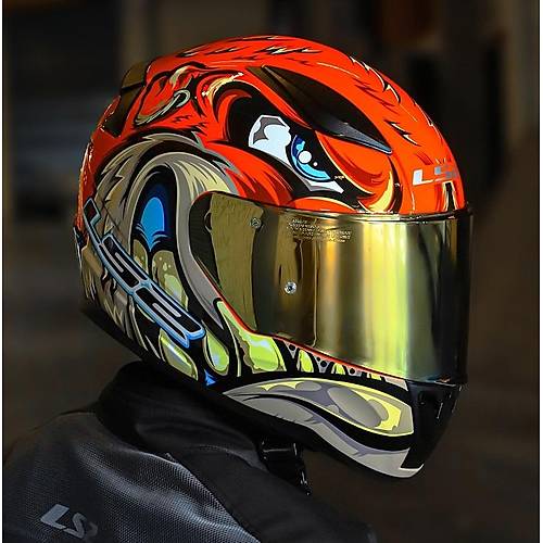 LS2 Rap�d 2 Spox K�rm�z�-Gri Full Face Motosiklet Kask� Gold Caml�