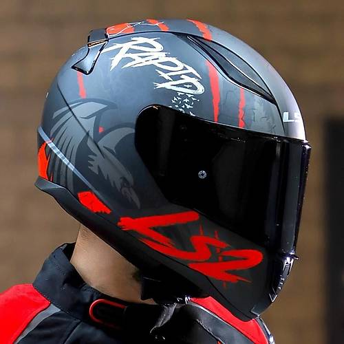 LS2 RAPID 2 RAVEN MAT SYAH-KIRMIZI KAPALI MOTOSKLET KASKI SYAH CAMLI