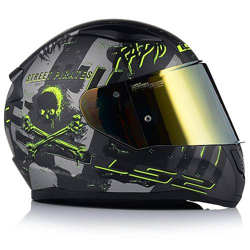 LS2 Rap�d 2 P�rates T�tan�um Full Face Motosiklet Kask� Gold Caml�