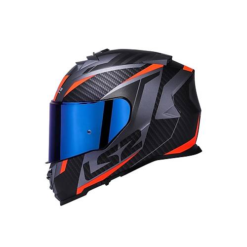 LS2 Storm 2 Racer Turuncu Kapal Motosiklet Kask Mavi Caml