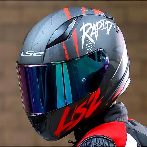 LS2 RAPID 2 RAVEN MAT SYAH-KIRMIZI KAPALI MOTOSKLET KASKI GKKUAI CAMLI