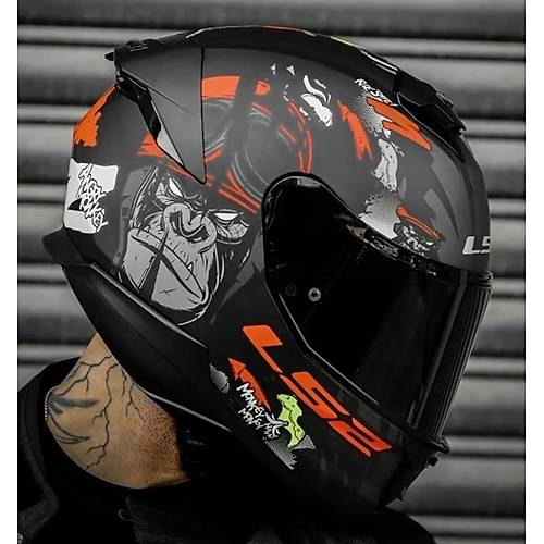 Ls2 Stream 2 Angry Monkey Kapal Motosiklet Kask Siyah Caml