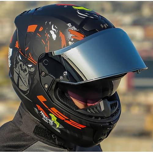 Ls2 Stream 2 Angry Monkey Kapal� Motosiklet Kask� Gri Caml�