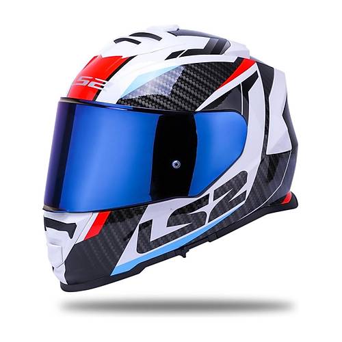 LS2 Storm 2 Racer Beyaz Kapal Motosiklet Kask Mavi Caml