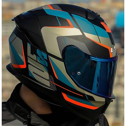 LS2 Stream 2 Road Mat Siyah-Gri Kapal� Motosiklet Kask� Mavi Caml�