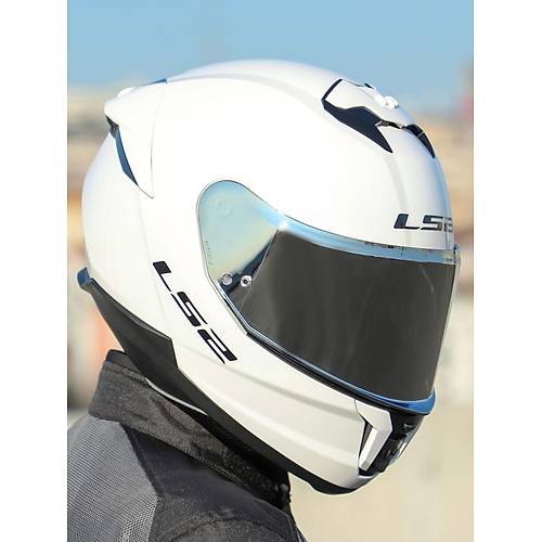 LS2 Stream 2 Beyaz Full Face Motosiklet Kask Gri Caml