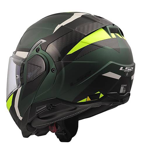 LS2 Advant 2 Tr�ple Mat Ye�il-Siyah-Neon Sar� �ene A��l�r Motosiklet Kask�