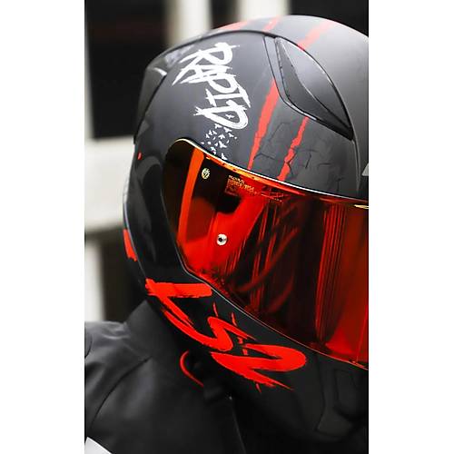 LS2 RAPID 2 RACE RAVEN MAT SYAH-KIRMIZI KAPALI MOTOSKLET KASKI KIRMIZI CAMLI