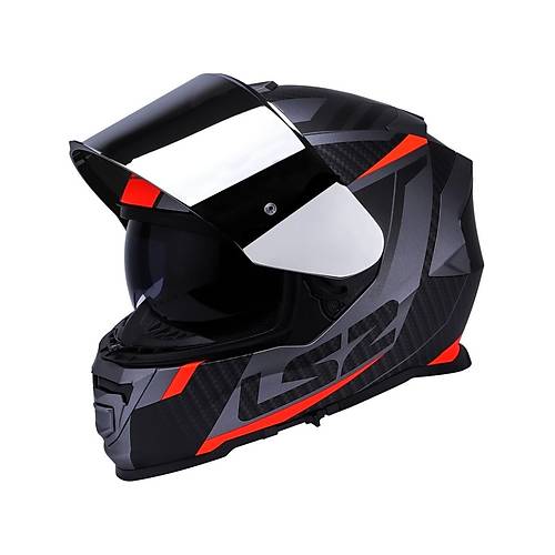 LS2 Storm 2 Racer Turuncu Kapal Motosiklet Kask Gri Caml