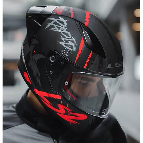 LS2 RAPID 2 RACE RAVEN MAT SYAH-KIRMIZI KAPALI MOTOSKLET KASKI EFFAF  CAMLI
