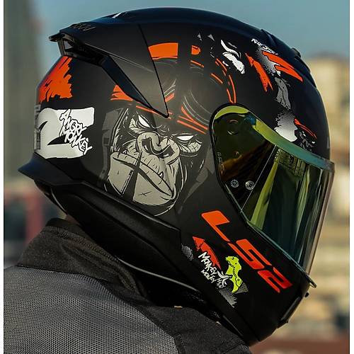 Ls2 Stream 2 Angry Monkey Kapal Motosiklet Kask Gold Caml
