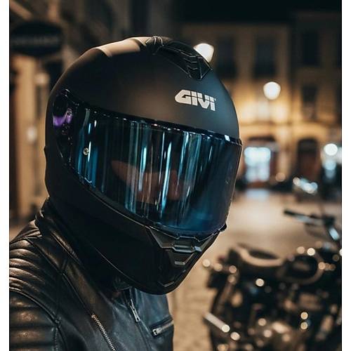 Givi  50.x Mat Siyah Kapal� Motosiklet Kask� Spectra Mavi Caml�