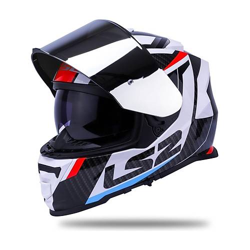 LS2 Storm 2 Racer Beyaz Kapal Motosiklet Kask Gri Caml