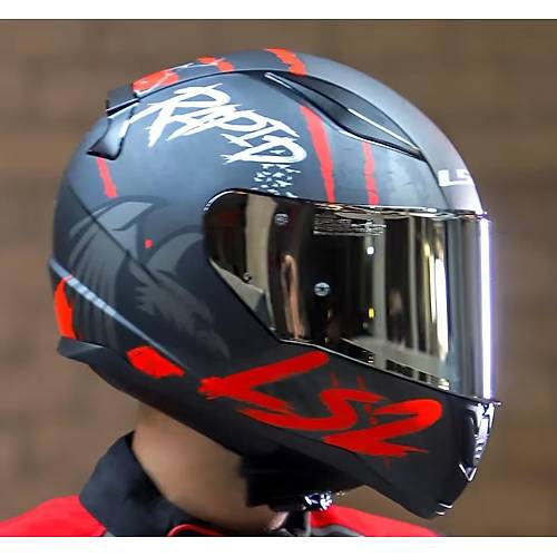 LS2 RAPID 2 RAVEN MAT SYAH-KIRMIZI KAPALI MOTOSKLET KASKI GR CAMLI