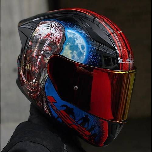 LS2 Rapd 2 Race Zombe Fullface Motosiklet Kask Krmz Caml