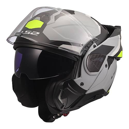 LS2 Advant 2 Tr�ple Mat Gri- Siyah-Neon Sar� �ene A��l�r Motosiklet Kask�