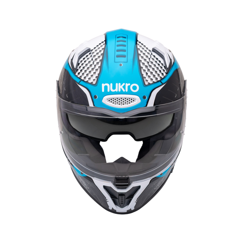 Nukro B-506 Level Beyaz-Mavi G�ne� Viz�rl� Kapal� Motosiklet Kask�