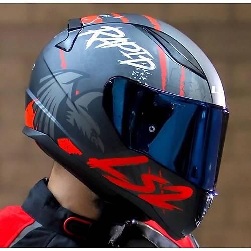 LS2 RAPID 2 RAVEN MAT SYAH-KIRMIZI KAPALI MOTOSKLET KASKI MAV CAMLI