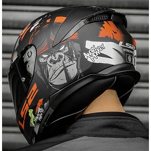 Ls2 Stream 2 Angry Monkey Kapal Motosiklet Kask Siyah Caml