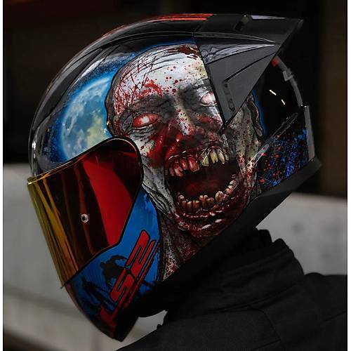 LS2 Rapd 2 Race Zombe Fullface Motosiklet Kask Krmz Caml