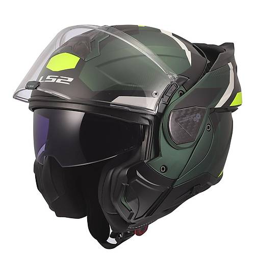LS2 Advant 2 Tr�ple Mat Ye�il-Siyah-Neon Sar� �ene A��l�r Motosiklet Kask�