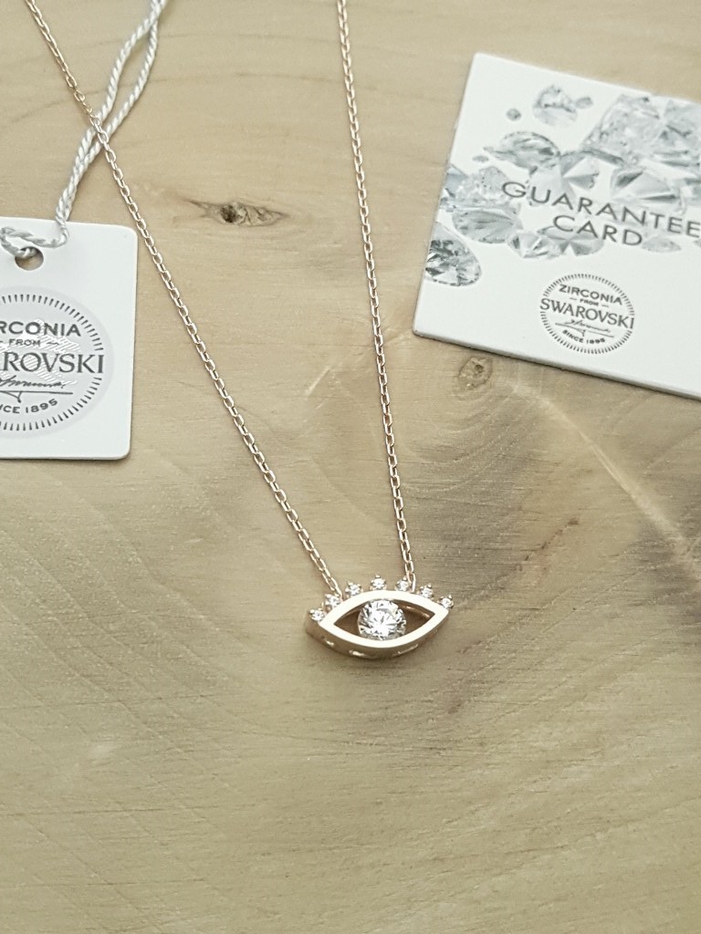 Swarovski Taşlı Göz Gümüş Kolye