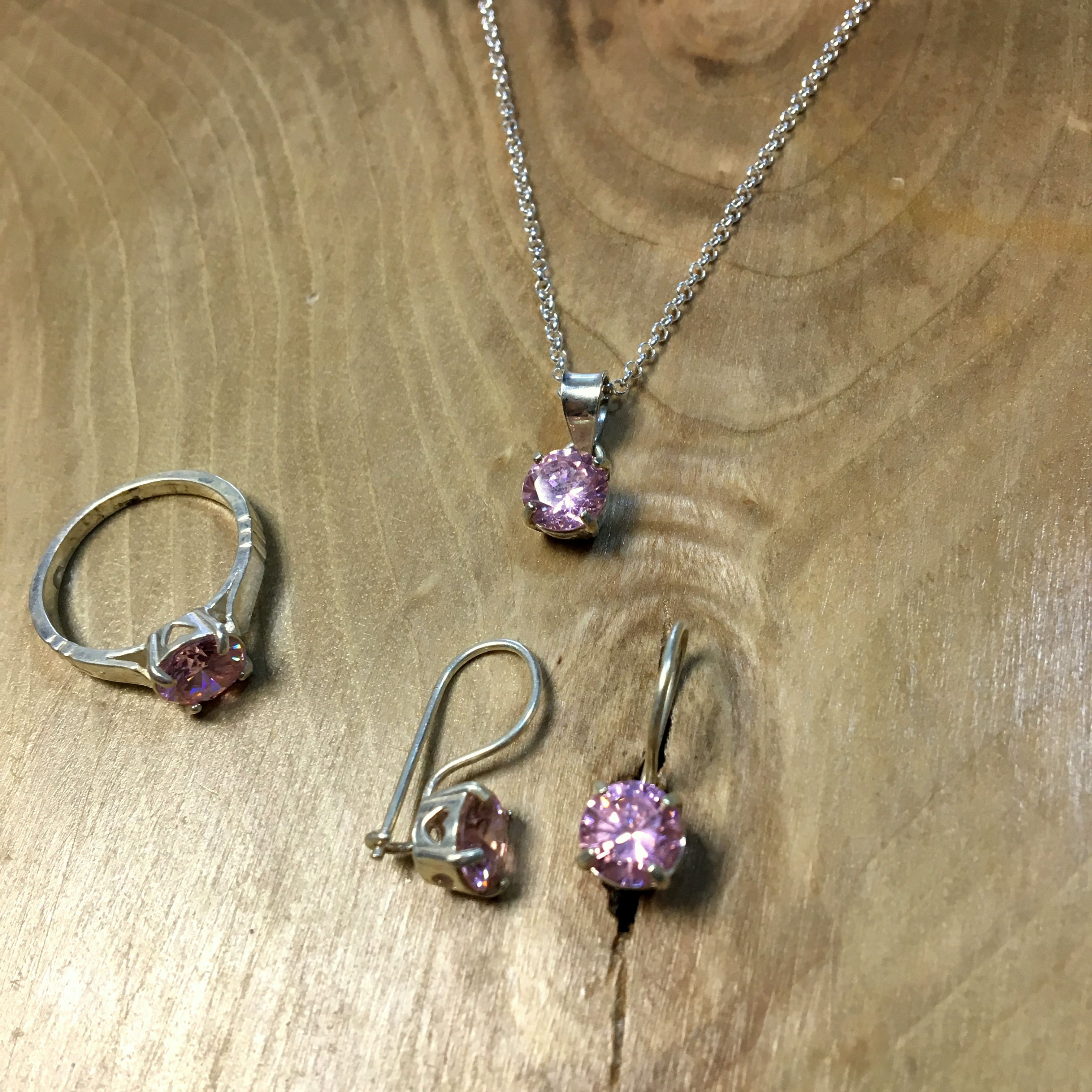 Pembe Tektaş Gümüş Set