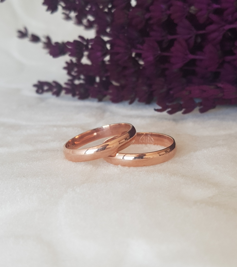 Bombeli Çift Gümüş Alyans 4 mm Rose Kaplama