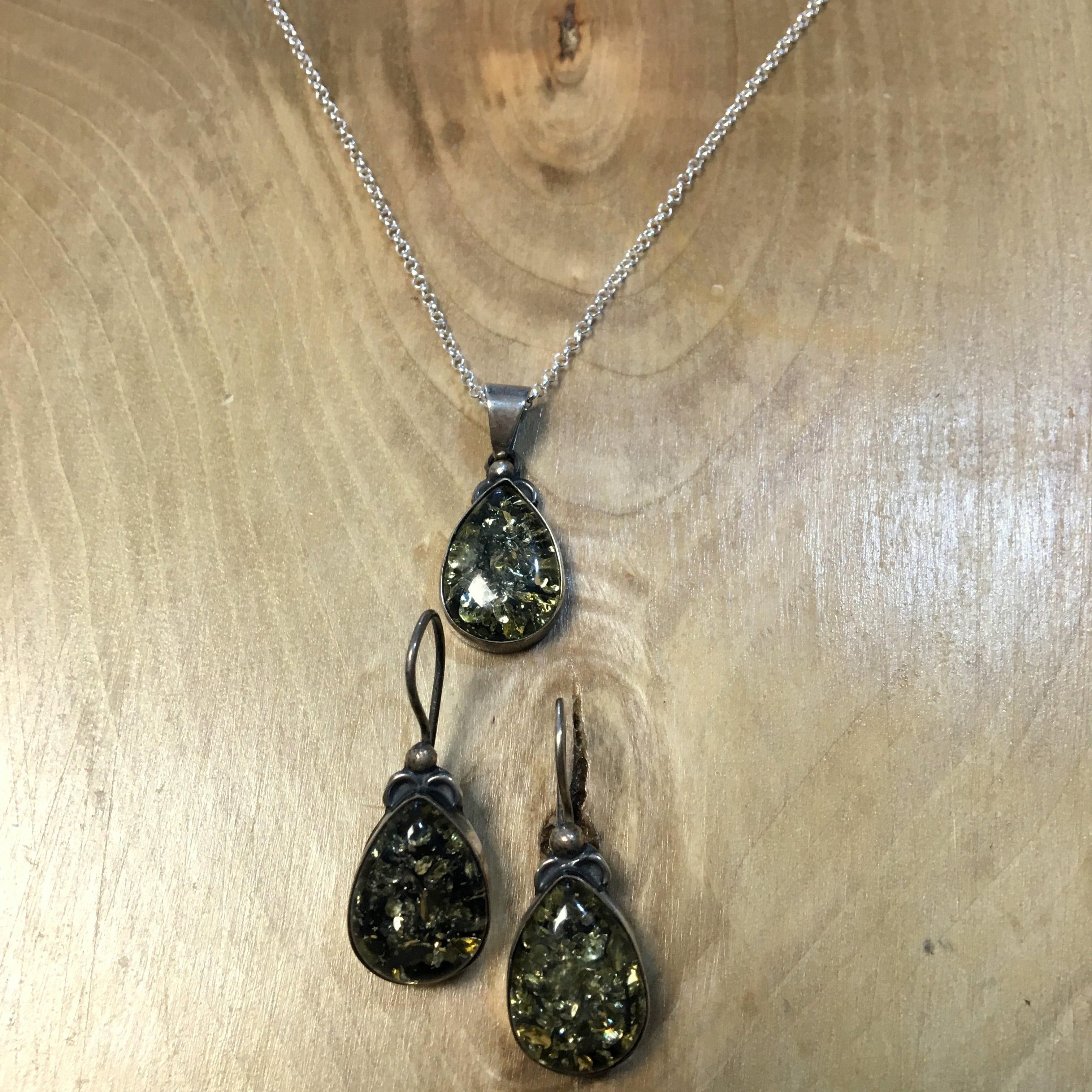 Kehribar Taşlı Gümüş Set
