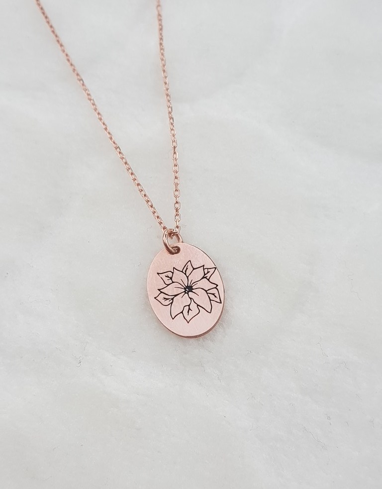 Doğum Çiçeği Gümüş Kolye Birth Flower Aralık Ayı Atatürk Çiçeği