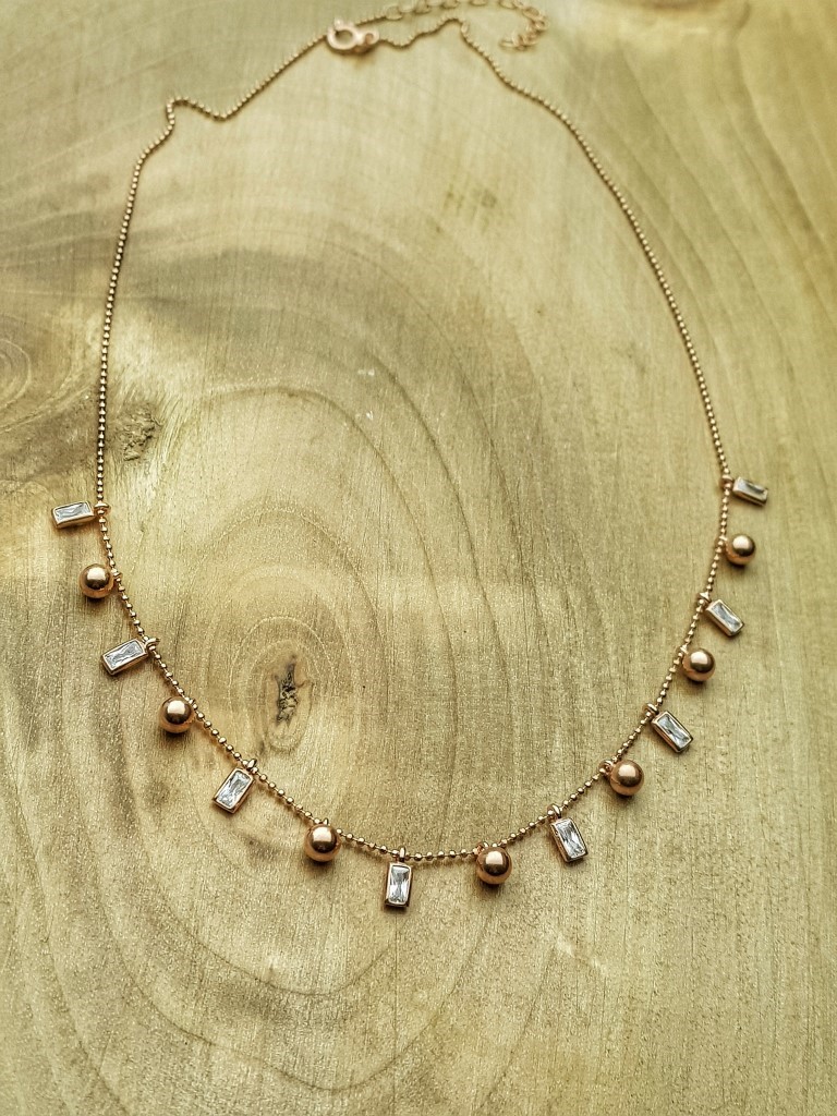Baget Taş Rose Top Gümüş İthal Kolye