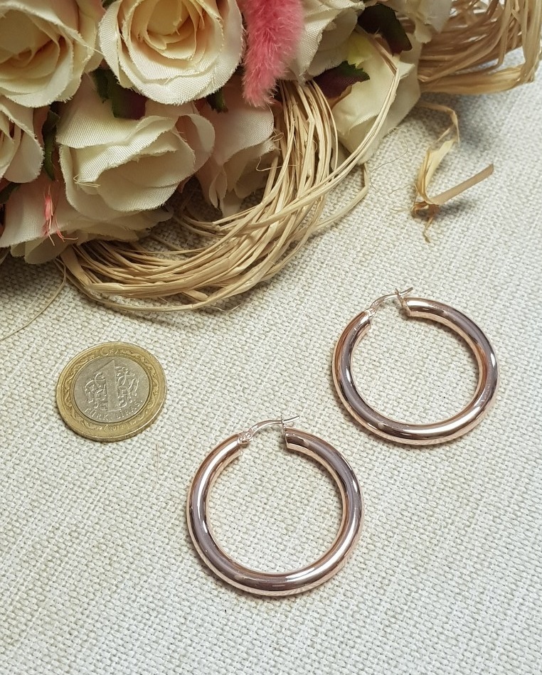Rose İthal İçi Boş Gümüş Halka Küpe