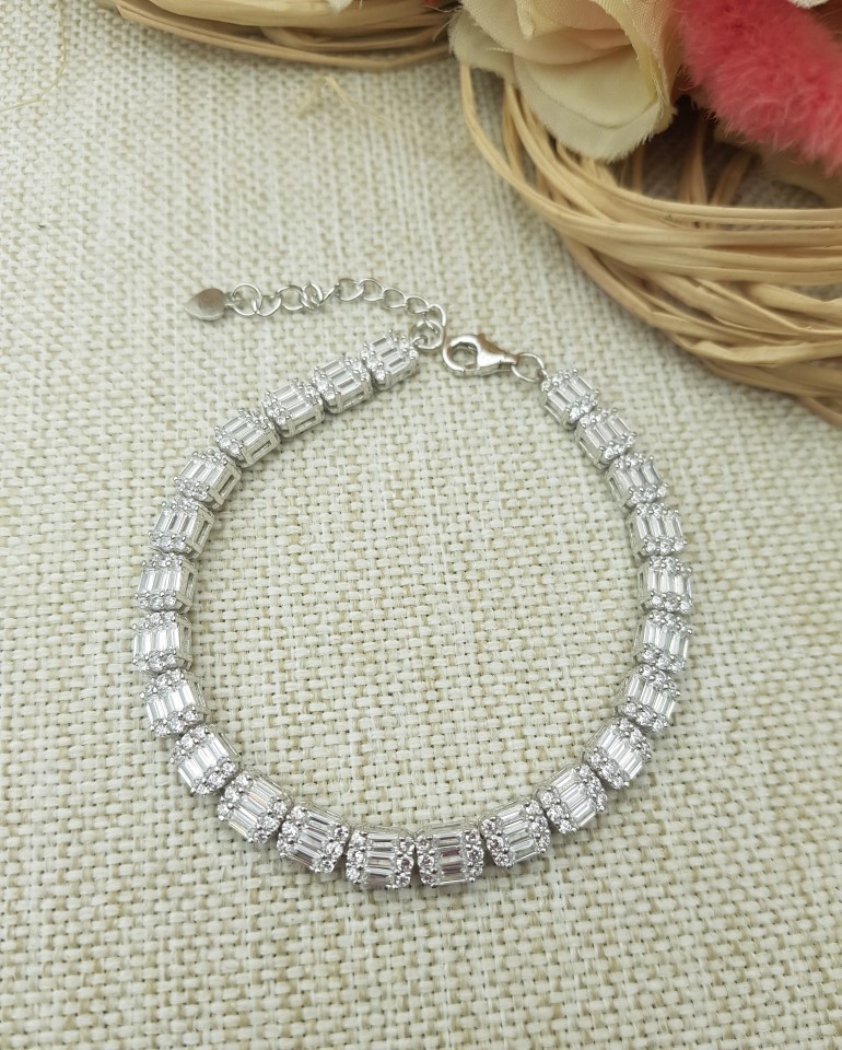 Baget Taşlı İtalyan Gümüş Bileklik